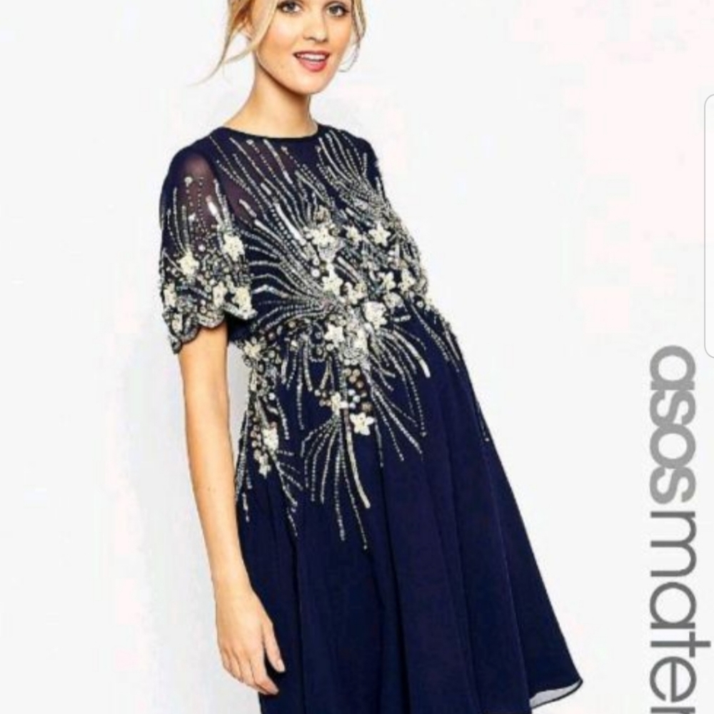 Asos Maternity Dress Navy Blue & Sequence